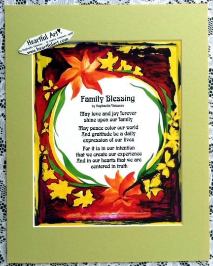 Family Blessing original poem by Raphaella Vaisseau (11x14) - Heartful Art