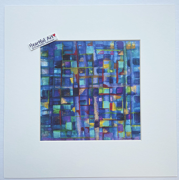 Grid in Blue print - Heartful Art by Raphaella Vaisseau