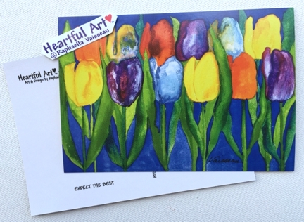 Tulips on blue postcards - Heartful Art by Raphaella Vaisseau