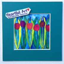 Red tulips on turquoise print (5x5) - Heartful Art by Raphaella Vaisseau