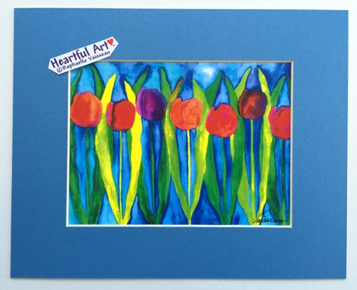 Red Tulips on Turquoise print - Heartful Art by Raphaella Vaisseau