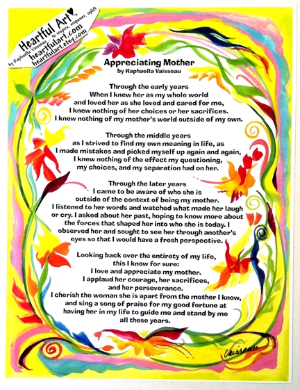 Appreciating Mother original poem poster (8x11) - Heartful Art by Raphaella Vaisseau