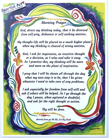 Morning Prayer AA Eleventh Step poster (8x11) - Heartful Art by Raphaella Vaisseau