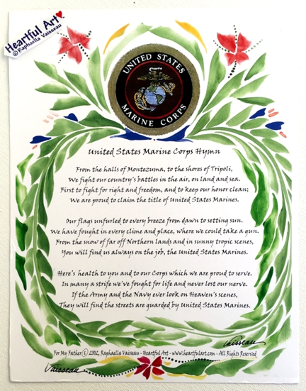 United States Marine Corps Hymn poster (8x11) - Heartful Art by Raphaella Vaisseau