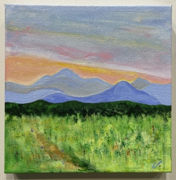 Sunset Over Mount Pisgah (8x8) - Heartful Art by Raphaella Vaisseau