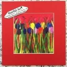 Tulips with Red Sky (8x8 square) print - Heartful Art by Raphaella Vaisseau