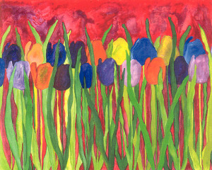 Tulips with Red Sky print