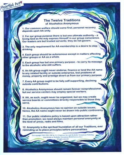 12 Traditions AA poster - Heartful Art by Raphaella Vaisseau