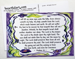 I will lift up mine eyes unto the hills Psalms 121 postcard - Heartful Art by Raphaella Vaissea