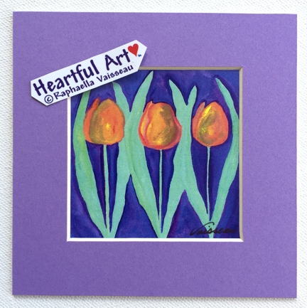 Orange Tulips on Blue print - Heartful Art by Raphaella Vaisseau