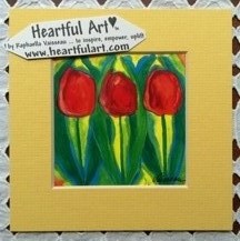 Red Tulips on Yellow Green print - Heartful Art by Raphaella Vaisseau