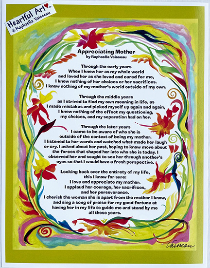 Appreciating Mother original poem poster (8x11) - Heartful Art by Raphaella Vaisseau