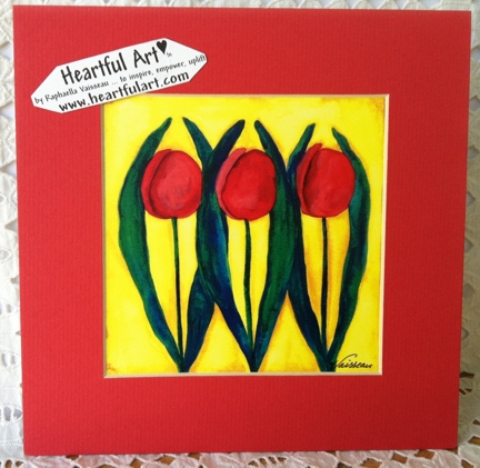 Red Tulips on Golden Yellow print - Heartful Art by Raphaella Vaisseau