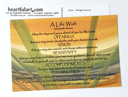 Life Wish original blessing postcards - Heartful Art by Raphaella Vaisseau